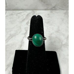 Sterling Silver Malachite Ring - Vintage - Size 5.5 - Please Read